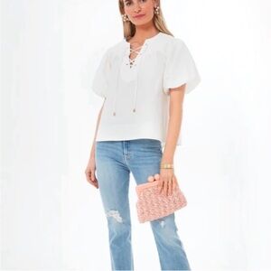 Pomander Place Cream Short Sleeve Blouse Robbie medium Tuckernuck ties cross